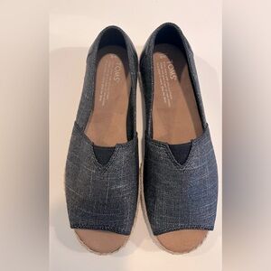 New Toms Black Metallic Linen Alpargata Open Toe Women’s Shoe size 8